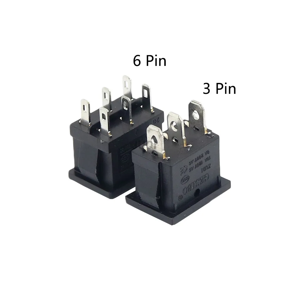 1 Buah KCD1 Mini Hitam 3 Pin / 6 Pin On/Off/On Rocker Switch AC 6A/250V10A/125V