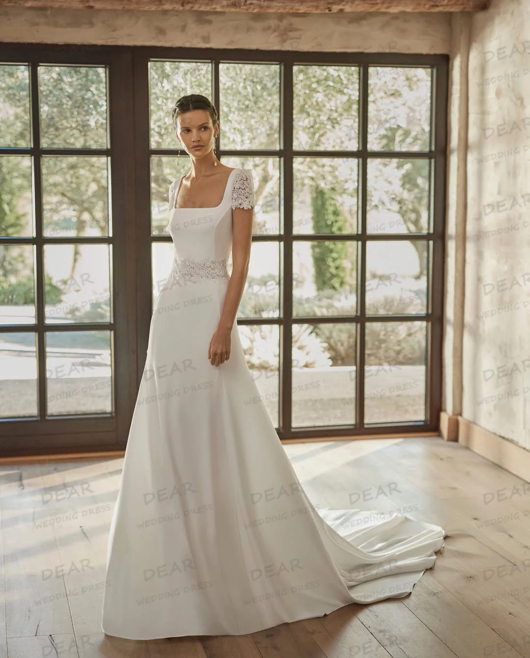 

Simple A Line Wedding Dresses Women's Sexy Cap Sleeve Square Collar Elegant Bridal Gowns Sleeveless Vestidos De Novia Customized