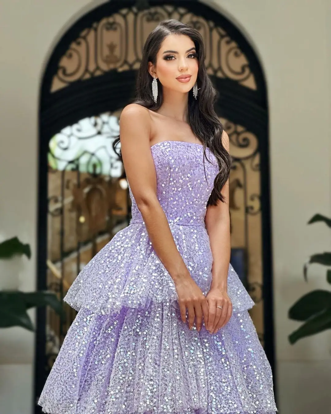 Sapmae-vestido de baile con lentejuelas sin tirantes para mujer, vestido de fiesta Formal con cremallera, tren de corte escalonado, princesa elegante, fiesta de graduación