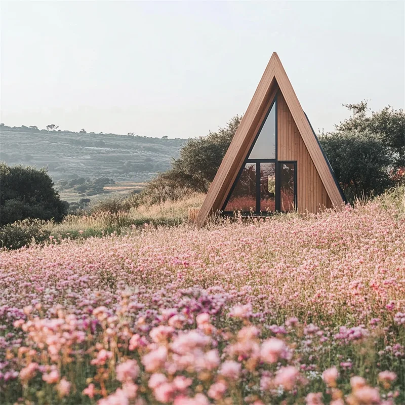 Triangular House Prefabricated Houses Garden Chalet Wood Log Cabin Kits A Frame Mini Houses For Sale