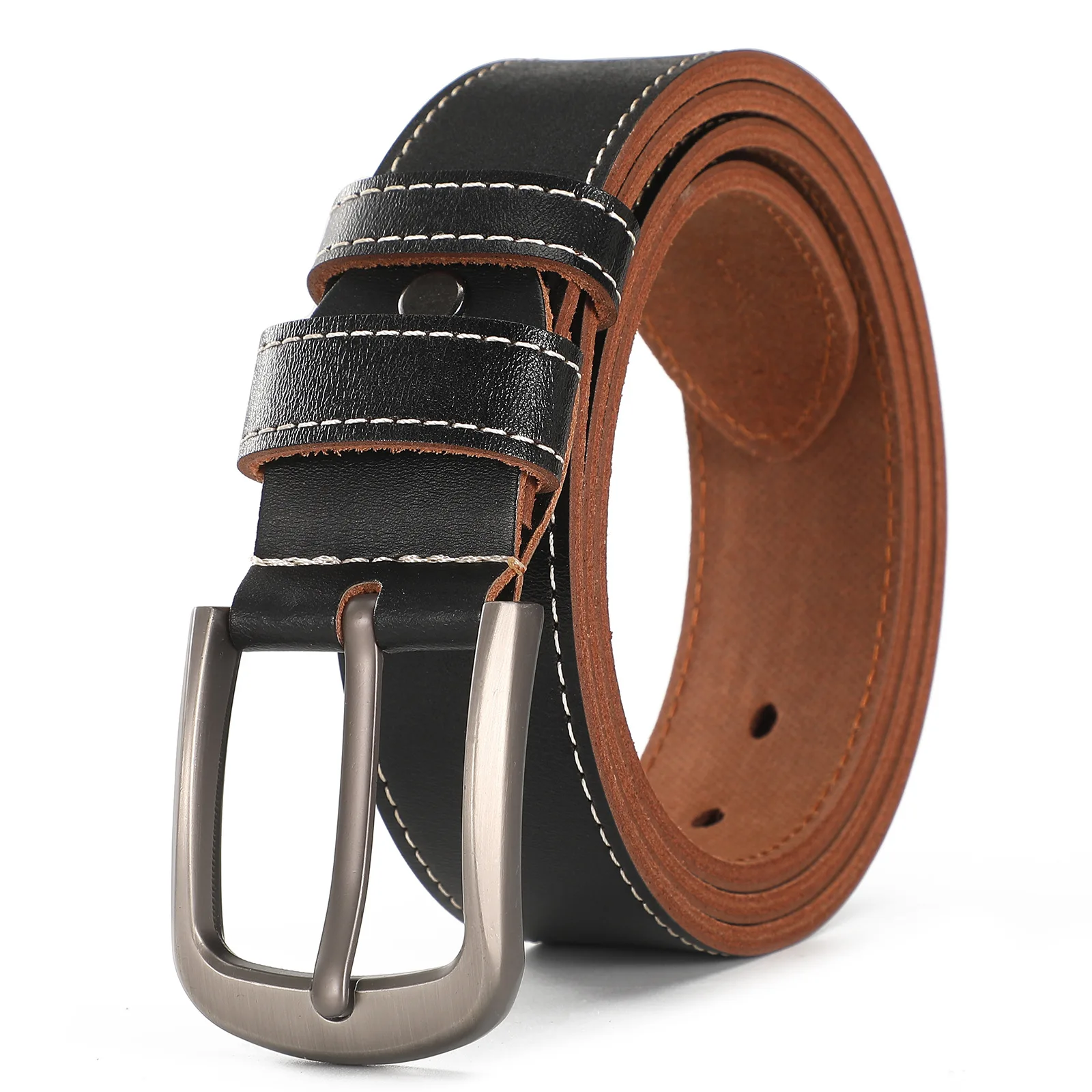 Retro Leather Men's Belt High Quality Buckle Hardware Simple Design Versatile Accessories Fit Jeans Pants Trousers Festival Gift