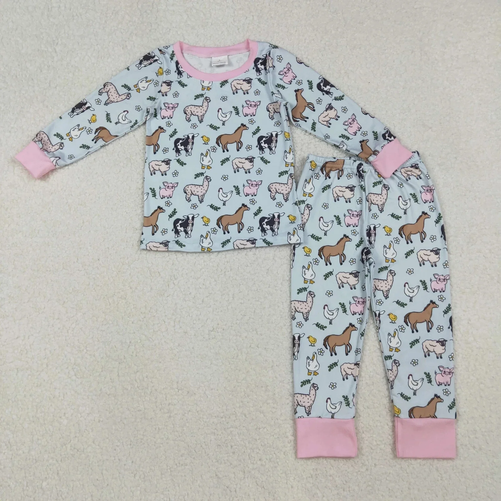 

Wholesale Baby Kids Children Long Sleeve Sleepwear Toddler Infant Girls Outfit Shirt Farm Animals Clothes Pants Girl Pajamas Set