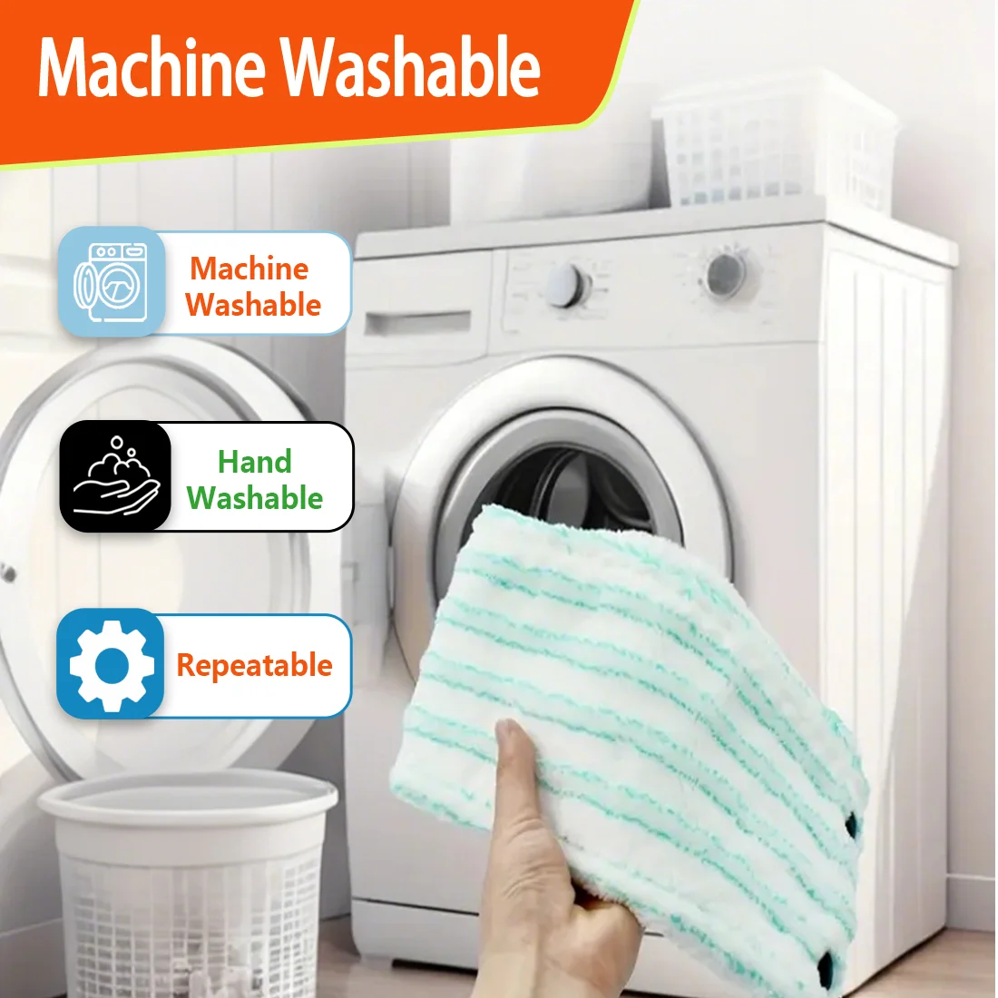 4 pcs/6 pcs White Green Stripe Mop Refill Pads Compatible for Leifheit M Mop Washable Wet‑Dry Home Commercial Holiday Cleaning view 4