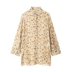 Tangada 2024 Women Leopard Chiffon Blouse Shirt Long Sleeve Chic Female Oversize Top 3H0681