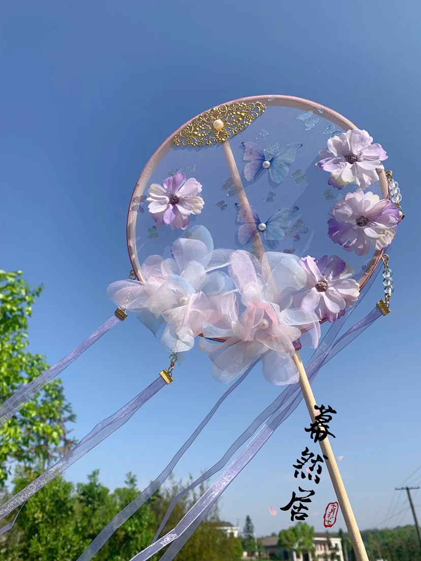 

Hand-Held Long Handle Han Lolita Clothing Accessories Flower Circular Fan Beautiful Catwalk Photo