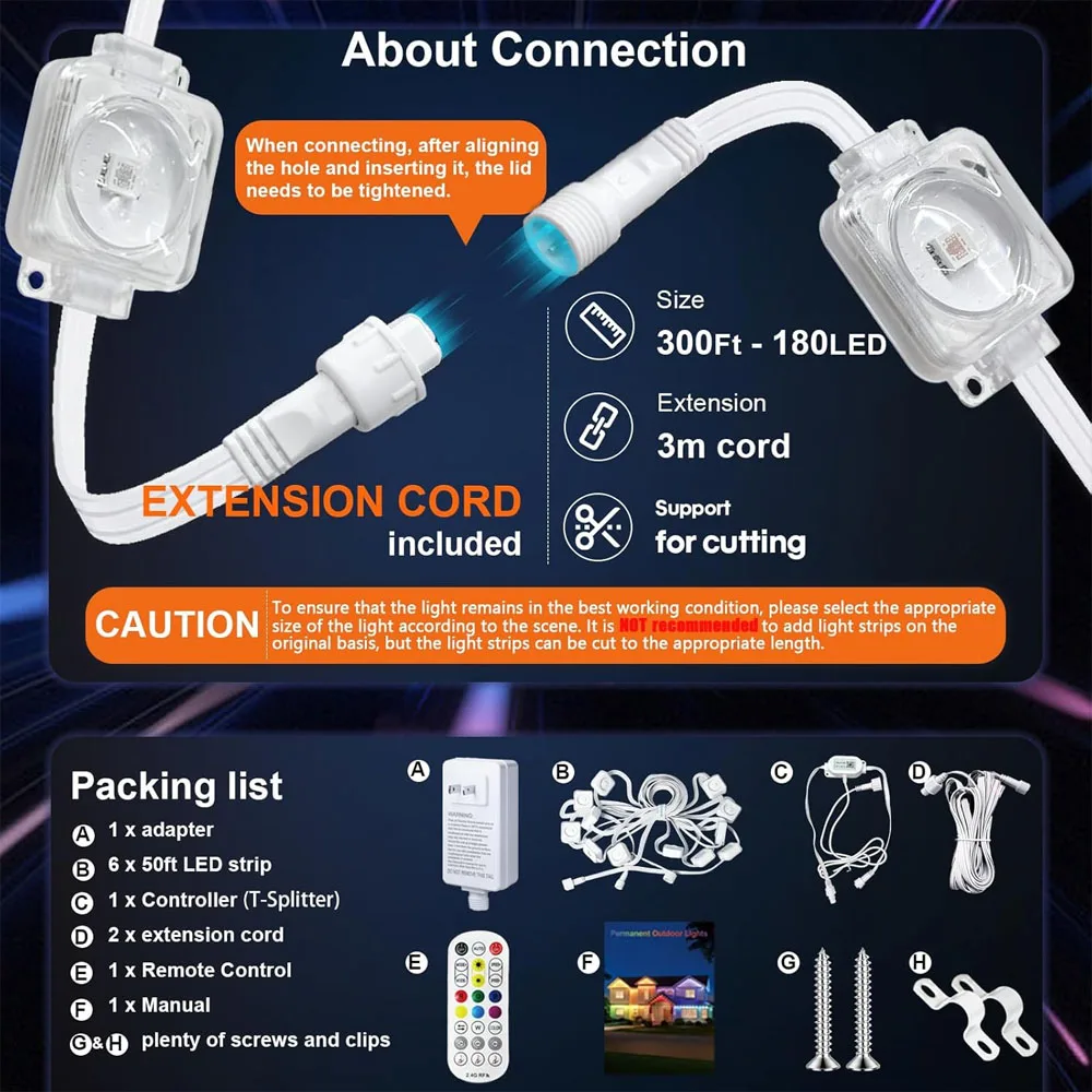 ترقية 90M 180 المصابيح أضواء عيد الميلاد الدائمة في الهواء الطلق ، 2025 أفضل هدية عيد الميلاد ، IP67 أضواء الطنف مقاوم للماء للديكور المنزل