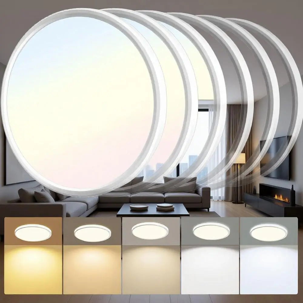 

6 Pack 3200lm LED 12 Inch 5CCT Adjustable Super Slim Ceiling Light Fixture for Bedroom, Living Room, Dining Room (White, 6-Pack)