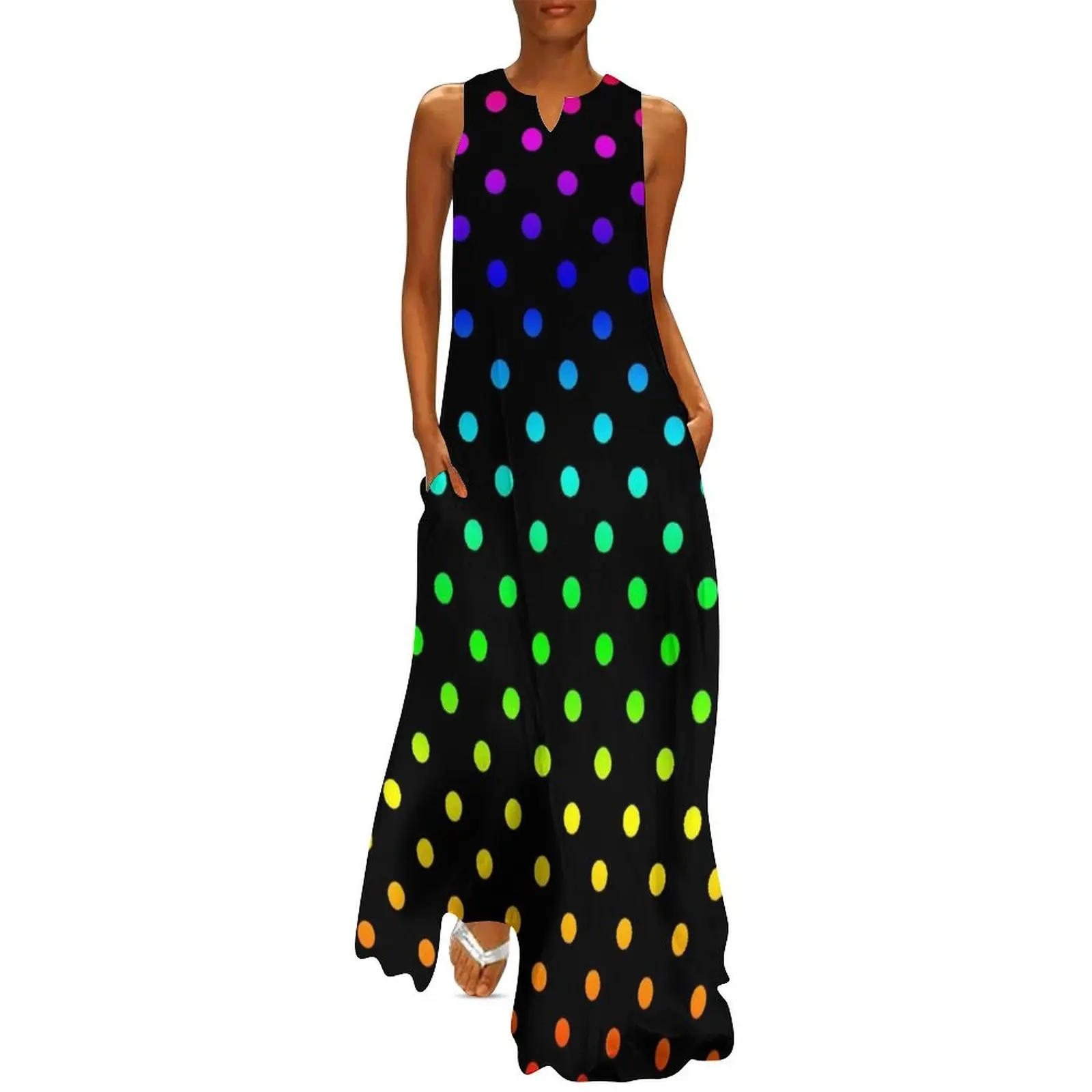 

Medium Rainbow Polka Dots on Black Long Dress elegant dresses plus sizes women clothing 2024 new arrivals clothes