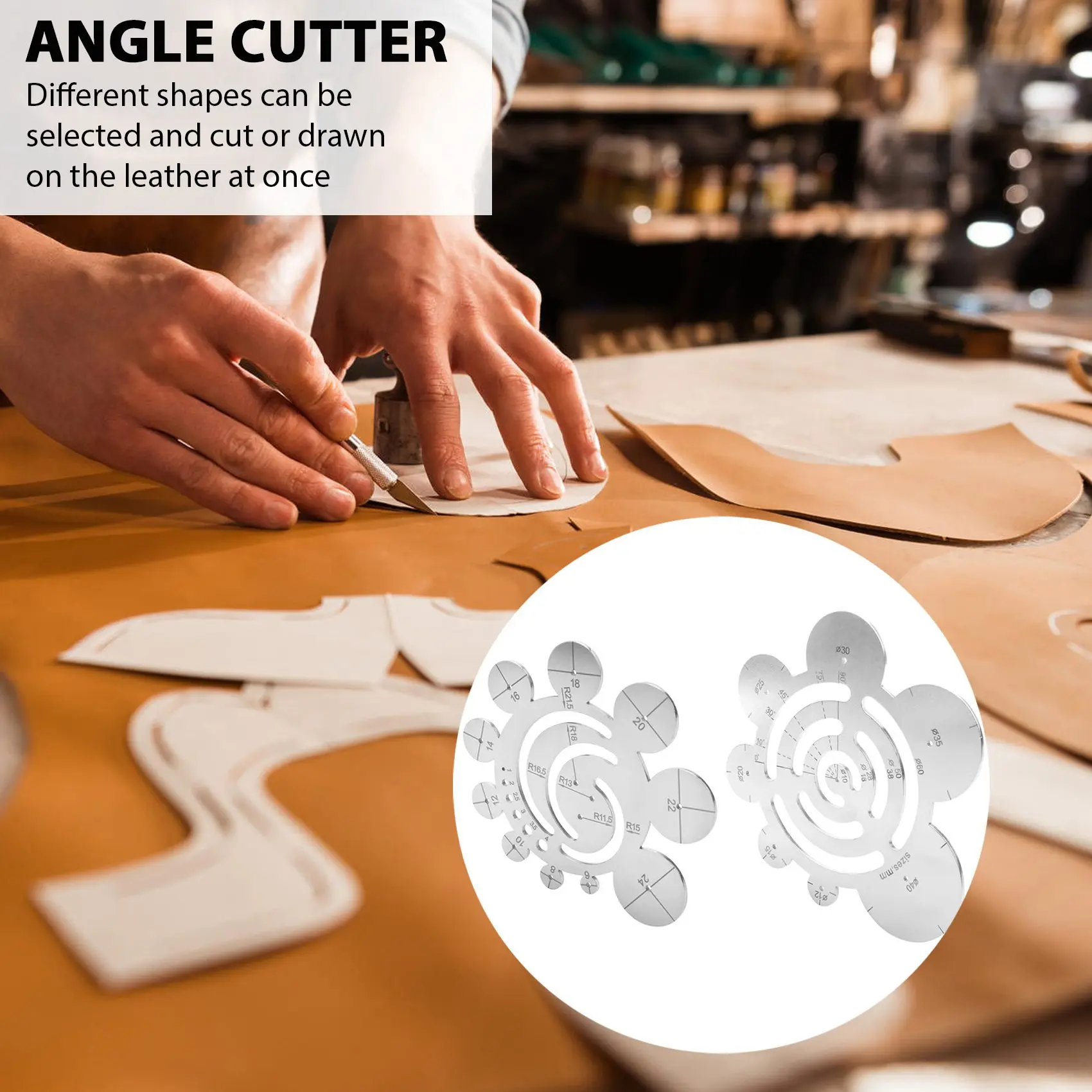 ABKW-Set Of 2 Round Leather Cutting Tools Metal Corner Cutting Ruler Circle Ruler Circle Leather Punch Leather Templates