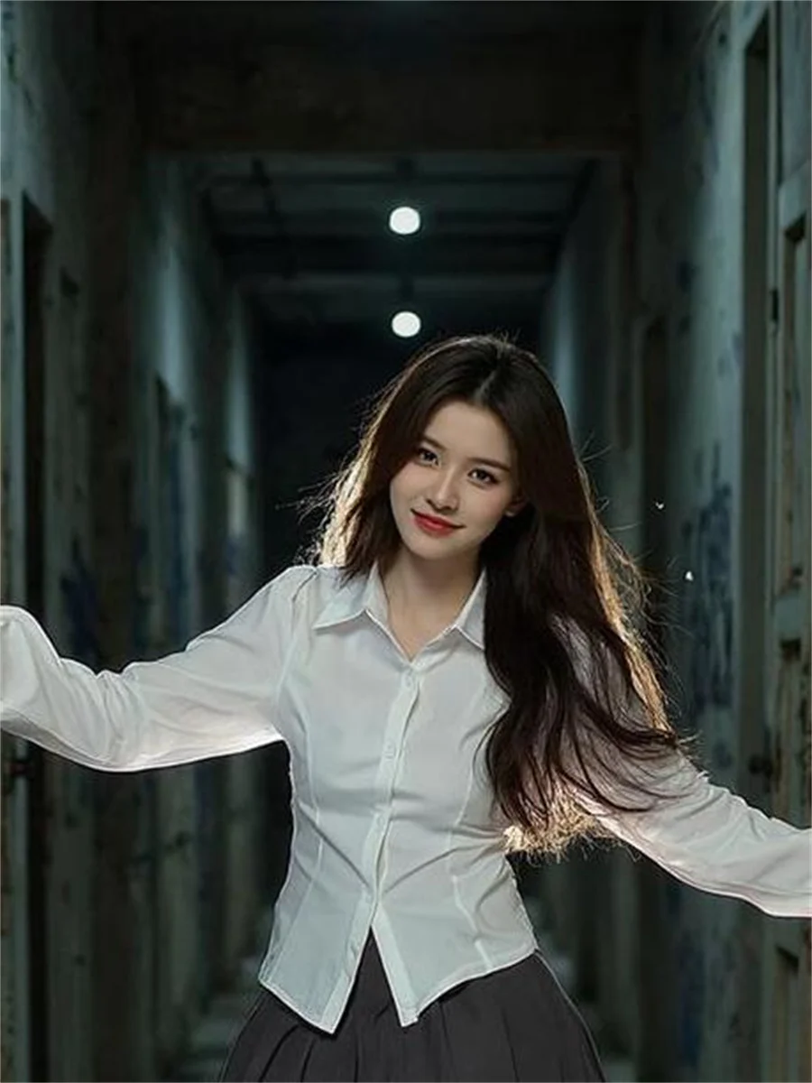 

Белые рубашки с длинным рукавом, женские шикарные рубашки с бантом, подчеркивающая талия, темперамент, милые, базовые, на пуговицах, нежная универсальная уличная одежда, милая новинка