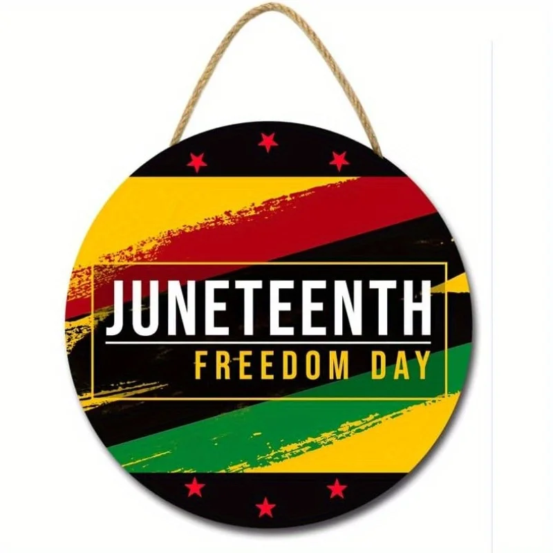 Juneteenth Freedom Day Round Wood Sign - 12x12 Inch Handcrafted Natural Wood with Vibrant African Colors