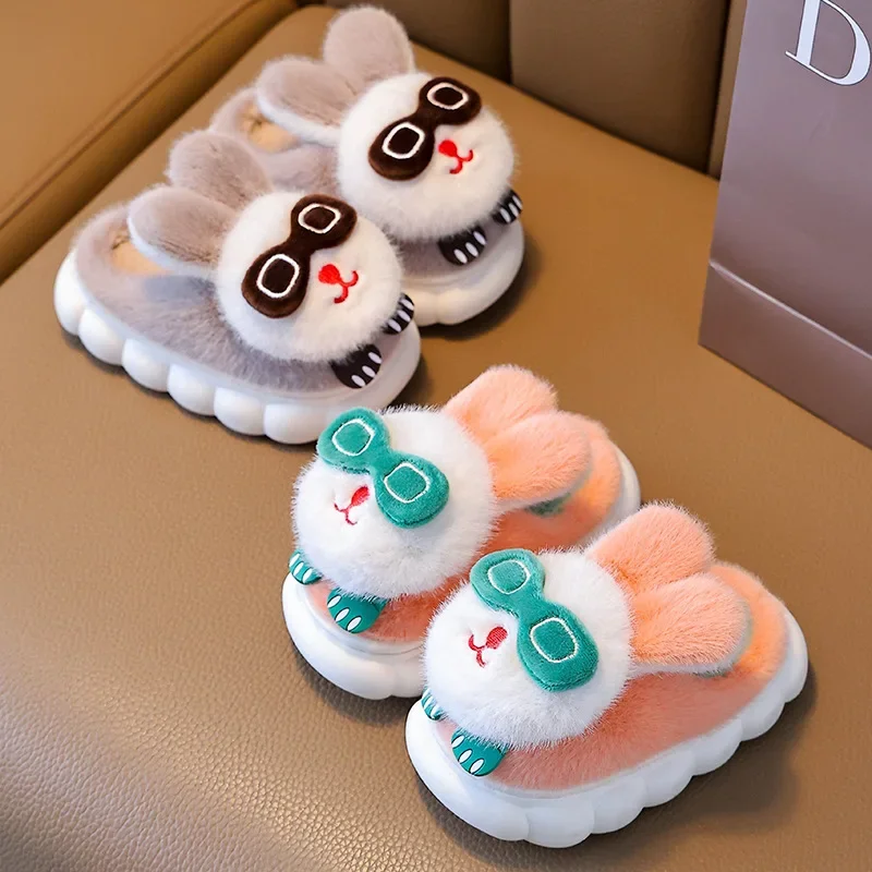 

Kawaii Rabbit Children Home Shoes Winter Slippers for Kids Cartoon Thick Soft Sole Indoor Plush Slippers