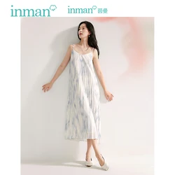 Inman Slip Women's Dress 2024 fall Strapless Dress new V-neck Loose Dress French Chic Pleated Temperament Long Skirt