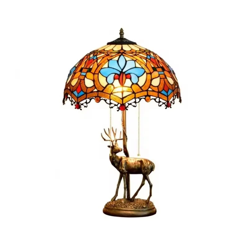 Tiffany Table Lamp AC85-265V Aolly Base Deer Lighting Creative Retro Table Lamp Vintage LED Table Lamps with Arylic Lampshade