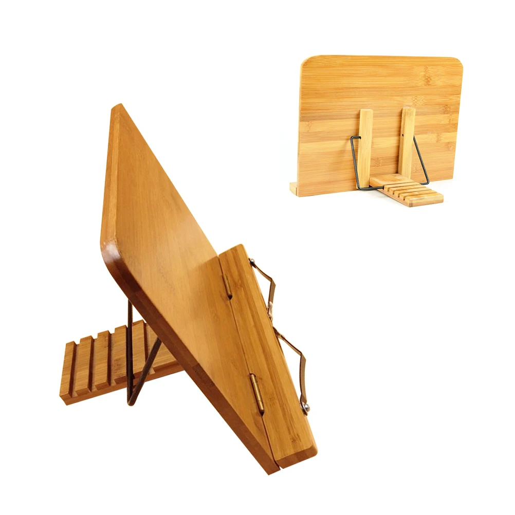 

34x24cm Bamboo Book Holder Adjustable Book Holder with Tray and Page Paper Clips Protable Bookstand Hands Free Book Stand