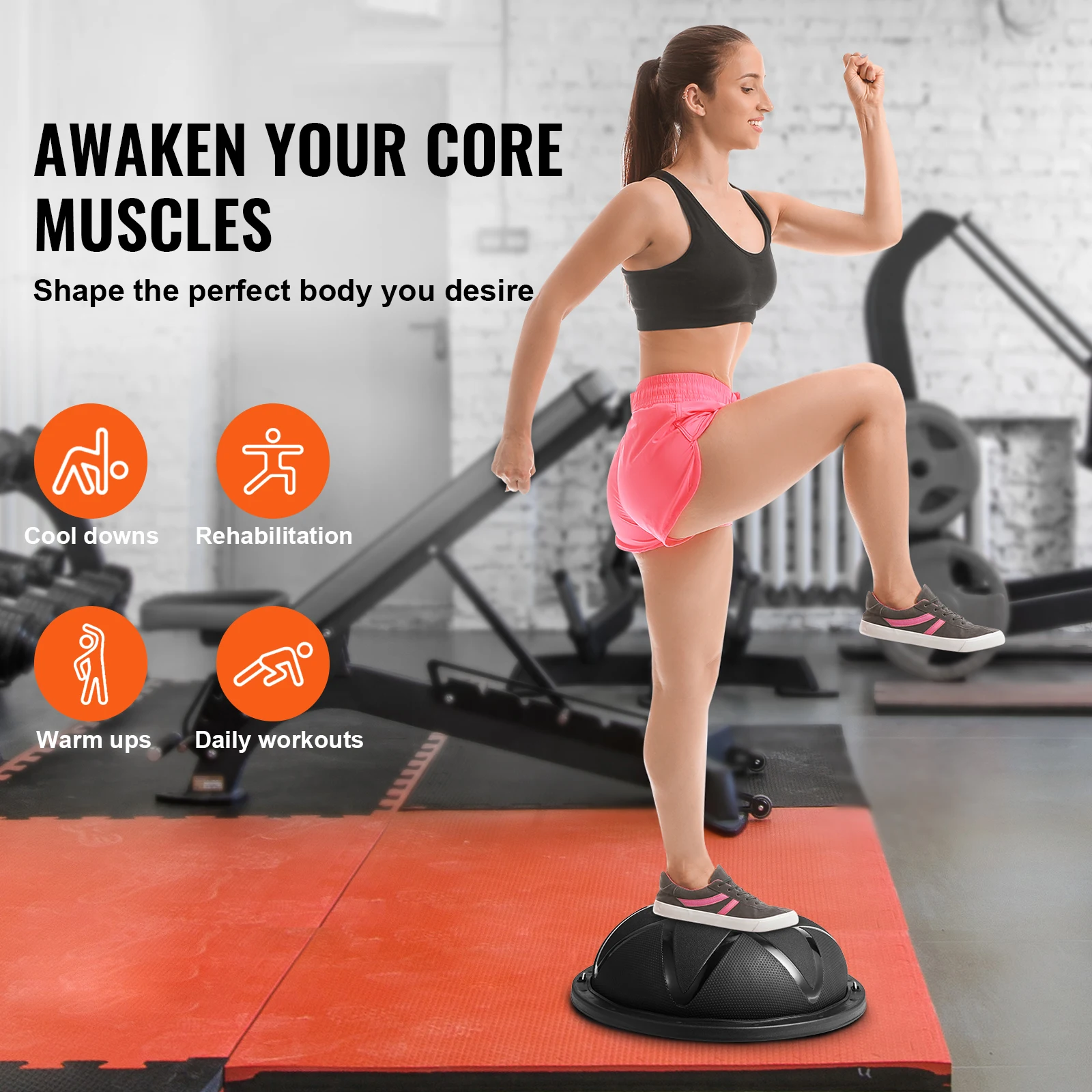 SucceBuy 23in Half Exercise Ball Trainer Balance Ball Trainer 660lbs Capacity Stability Yoga Ball for Home Gym Full Body Workout image 2