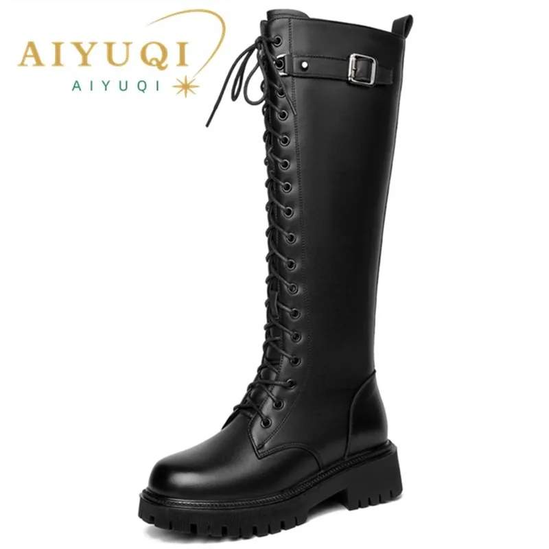 AIYUQI Biker Boots Women Winter 2026 New Natural Wool Warm Boots Women Large Size Genuine Leather Snow Boots Women