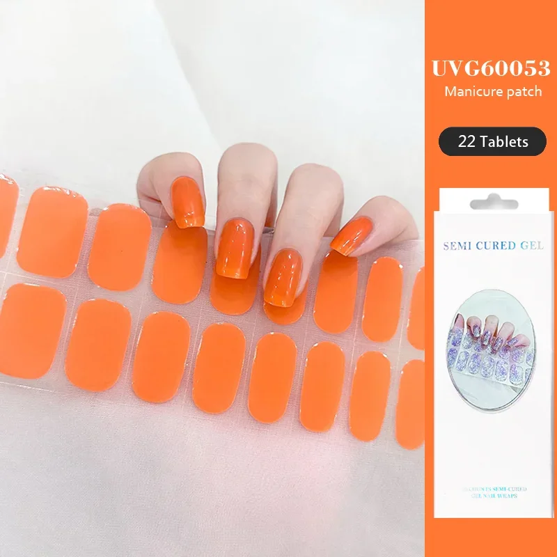 16/20/22 Strips Semi-cured Gel Nail Stickers Glitter Semi-baked Nail Tips Nail Decals Full Cover  Gel Nail Polish  UV Lamp Need