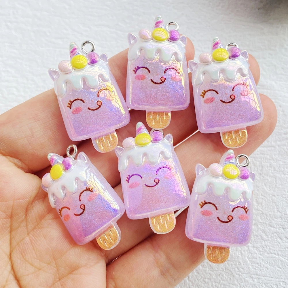

8Pcs Cartoon Shining Unicorn Ice Cream Charms For Necklace Bracelet Earring Diy Jewelry Making Accessories Keychain