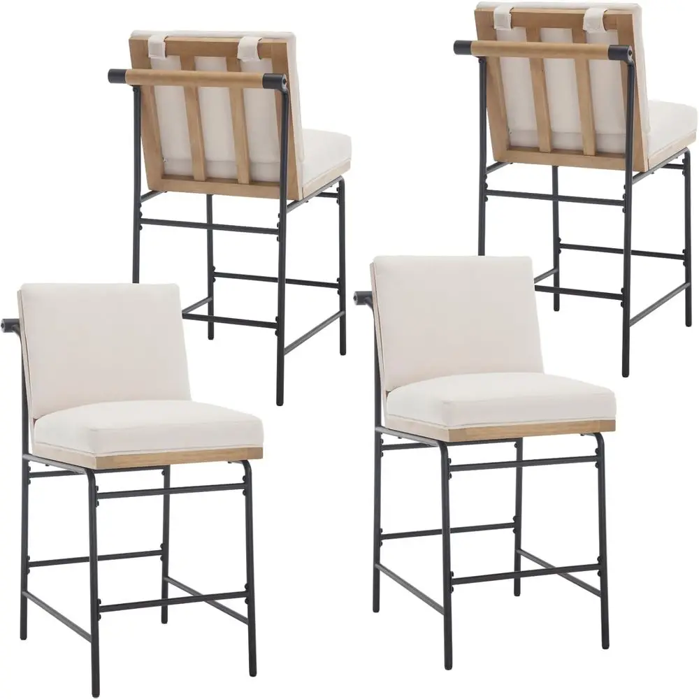 

Linen Fabric 25.75 Seat Height Counter Stools Set of 4, Metal Legs, Suitable for Low Bar or Breakfast, Beige