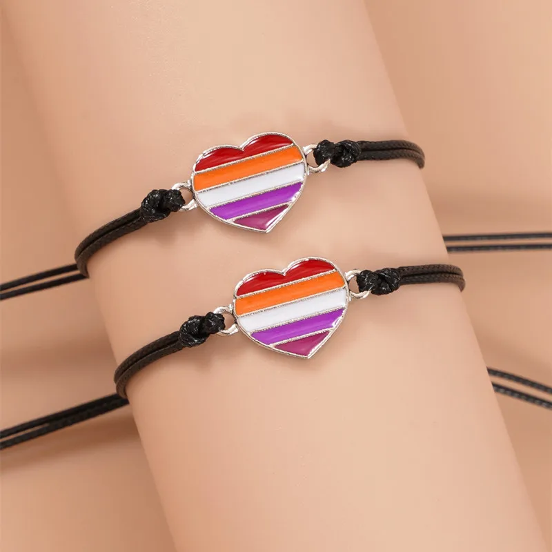 Rainbow Love is Love Pride Heart Charm Braided LGBT Bracelet For Gay Lesbian Hand-woven Adjustable Charm Friendship Jewelry Gift