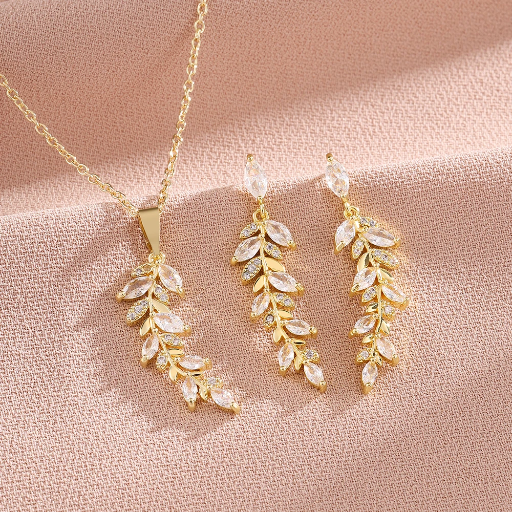 ZAKOL Wunderschönes Blatt-Cubic-Zirkonia-Ohrringe-Halsketten-Schmuckset für Damen, elegante Accessoires für Hochzeiten und Partys, Schmuckgeschenk – Detail 5
