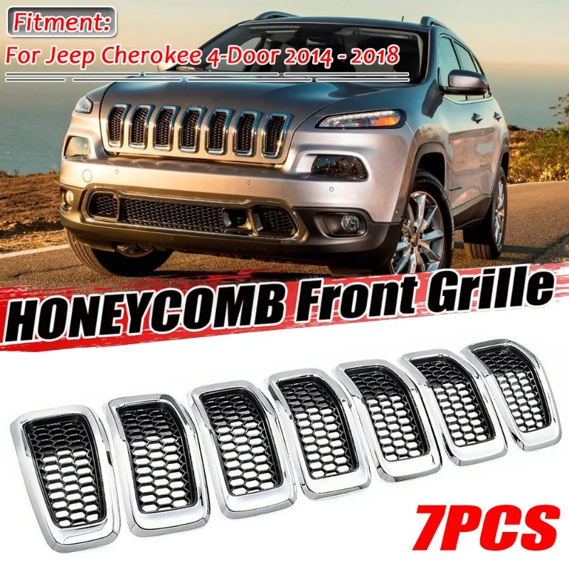 

Хромированные/глянцевые передние решетки радиатора из ABS-пластика для Jeep Cherokee 2014-2018, внешние гоночные решетки HONEYCOMB