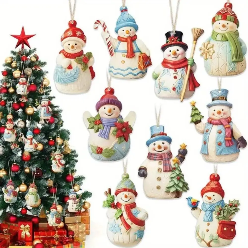 

18Pcs Painted Design Wooden Snowman Pendant Cartoon Style with Lanyard Christmas Hanging Ornament Versatile Decorative Set