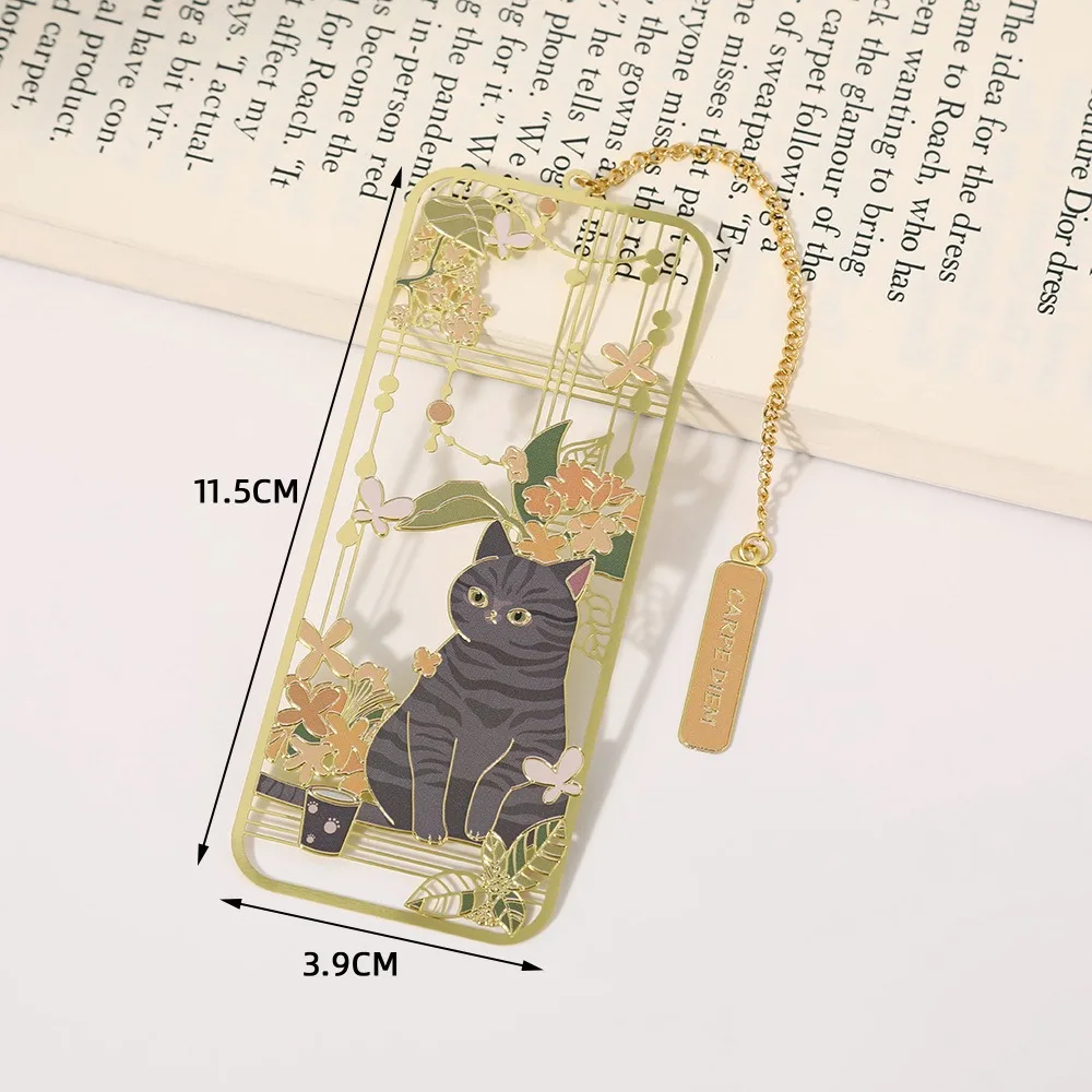 Retro Metal Metal Bookmark Tassels 3D Hollow Bookmark Cat Style Cat Bookmark Student