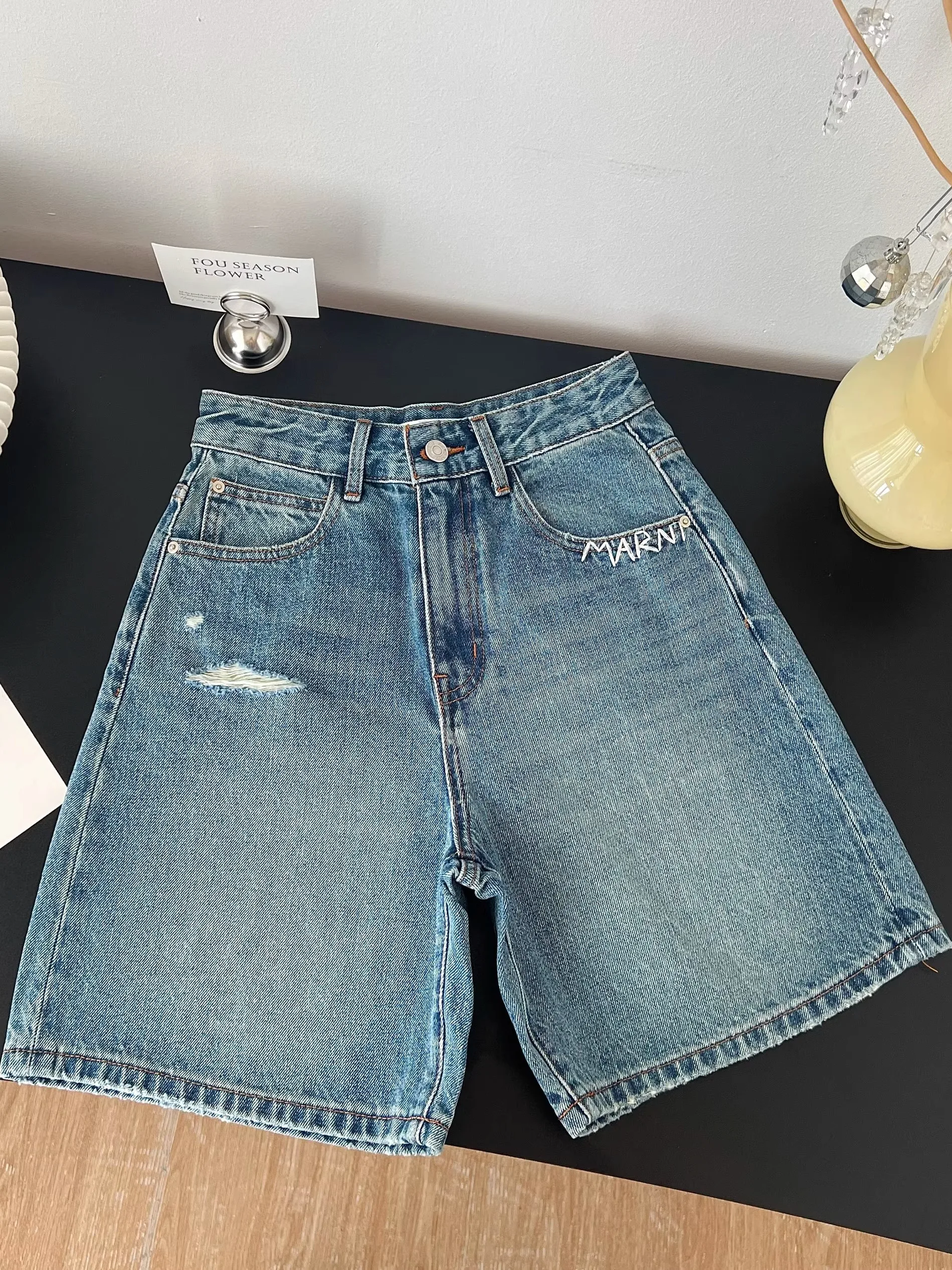 

Летние тонкие джинсы из денима с высокой талией и широкими штанинами, женские, свободного кроя, больших размеров, утягивающие, прямого кроя, длиной до колена, повседневные