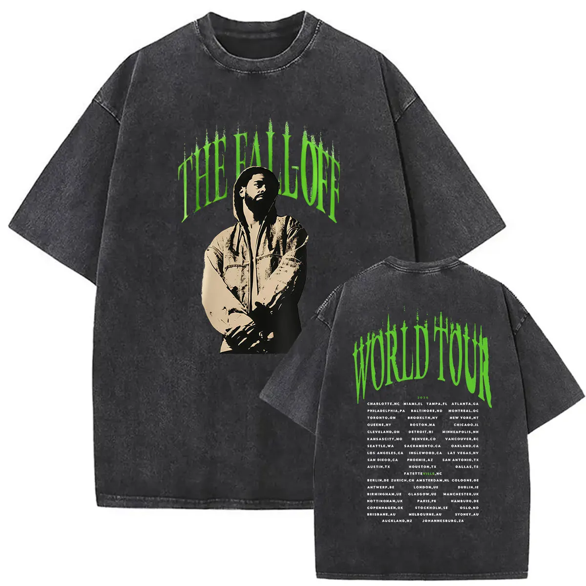 Vintage Washed J.Cole The Fall Off Tour 2026 T-Shirts für Herren und Damen – Modische Gothic Hip-Hop Loose Fit Kurzarm-T-Shirts – Detail 7