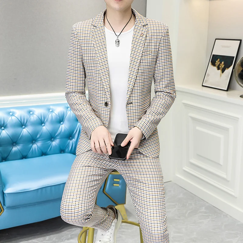 2023 High-quality New Fashion Casual (suit + Trousers) Men\'s Suit Trend Young Handsome Korean Version Slim Suit Two-piece Set