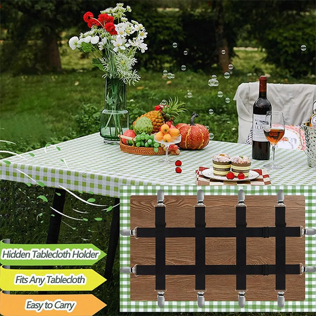 ABFS 6Pcs Table Cloth Holder Clips Table Cloth Holder Hidden Strap Table Clips Adjustable Table Cloth Holder