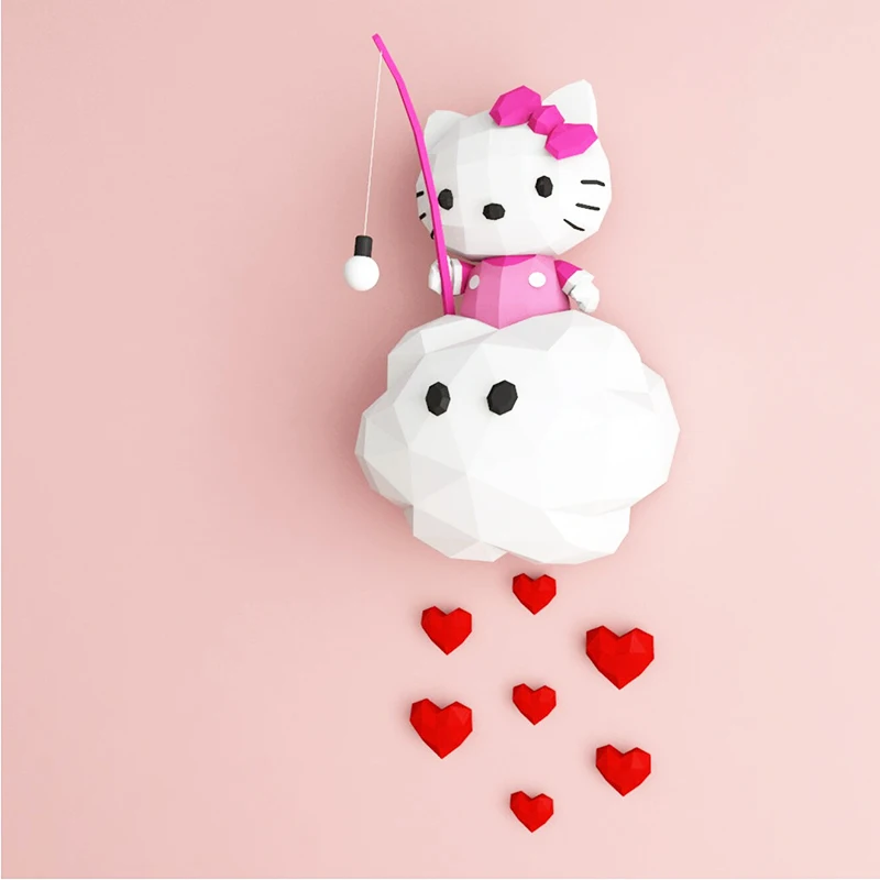 90cm Hello Kitty Paper Model Anime Figure Children Room Wall Decor Home Decoration Papercraft 3D DIY Handmade Toy MINISO Disney