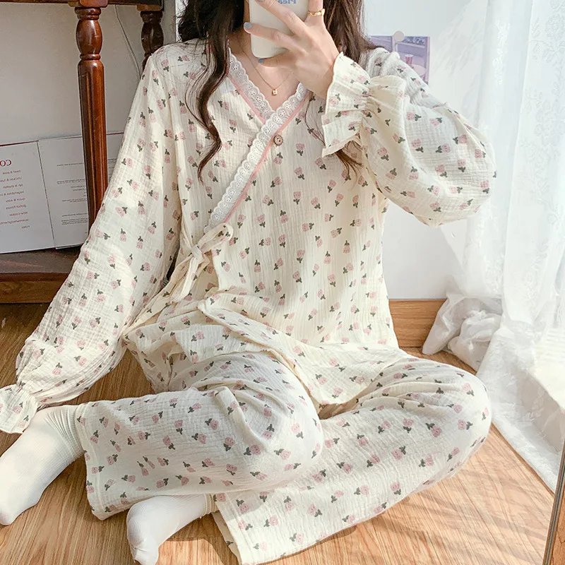 100% Cotton Thin Maternity Nursing Sleepwear Suit Plus Size Loose Sleep Lounge Wear Clothes for Pregnant Women Pregnancy Pajamas