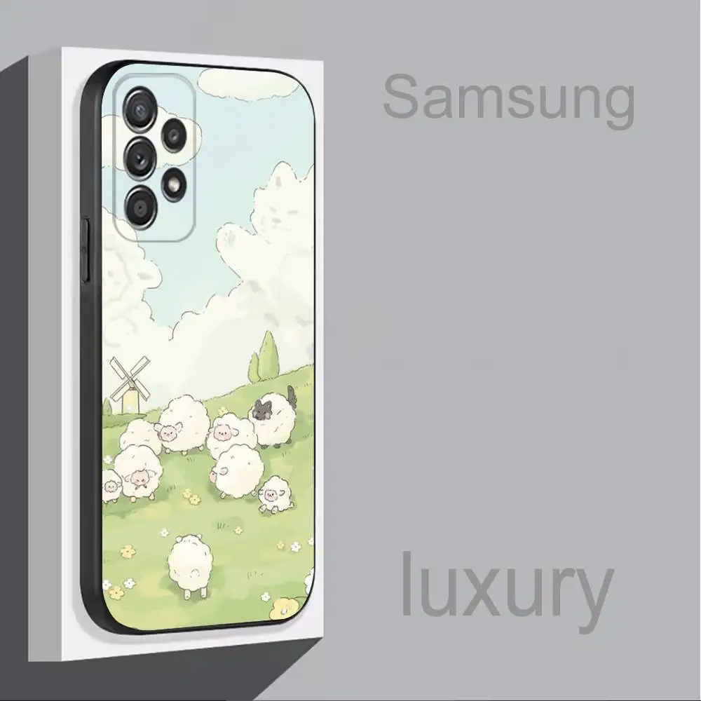 Funda blanda negra con dibujos animados C-Cute Sheep-P para Samsung S 25,24,23,22,30,21,10,9,Ultra,Plus,Lite,FE,4,5G