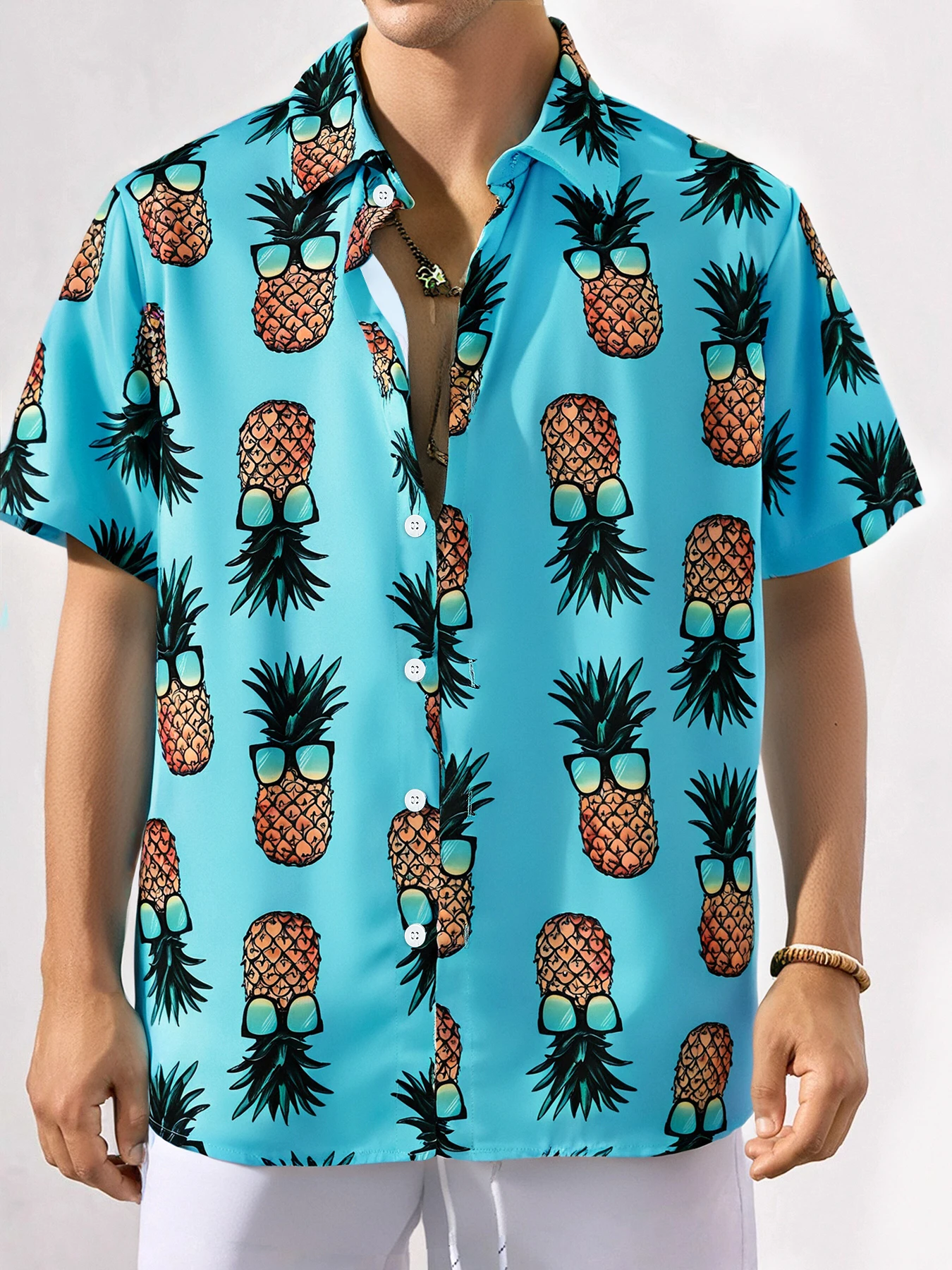 

Men's Pineapple Print Cuban Collar Shirt Summer Casual Hawaiian Style Short Sleeve Top