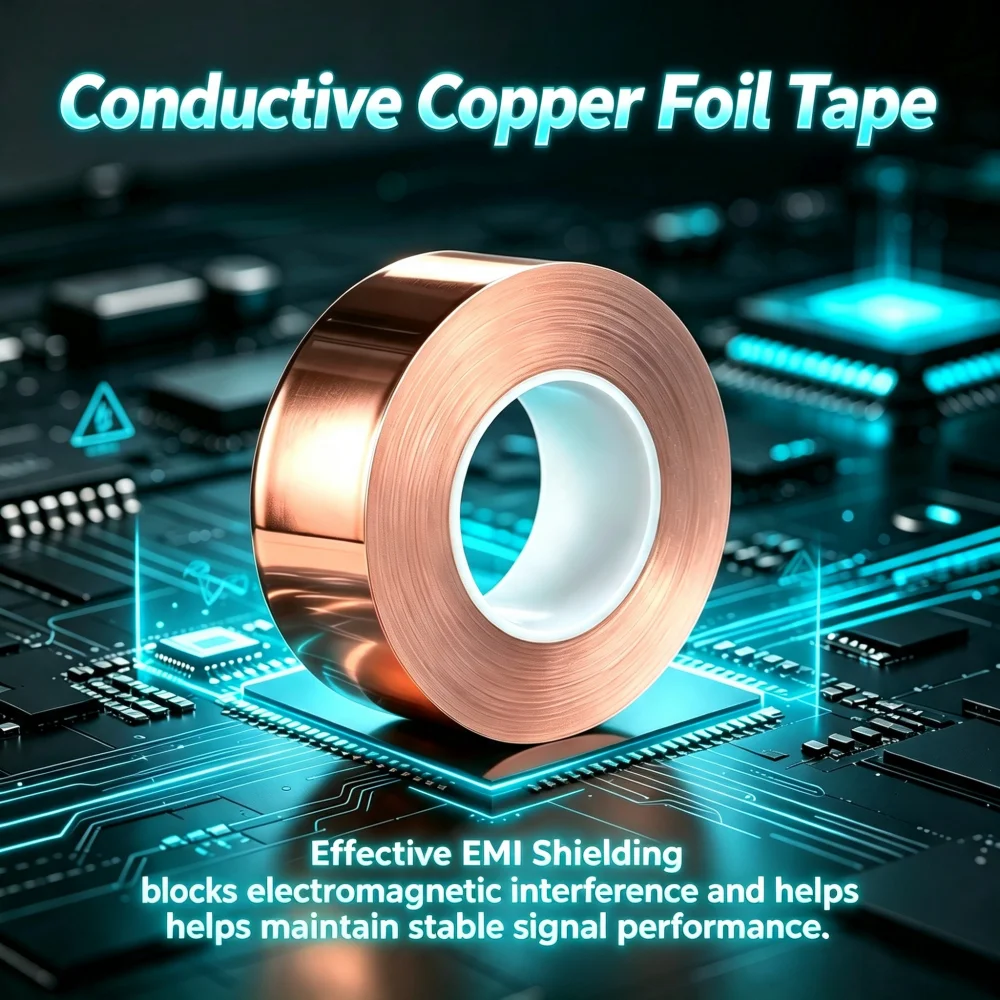 20m Single Side Conductive Copper Foil Tape Adhesive Strip Heat Shield Eliminate EMI Anti-static Repair Tape 0.05mm Thickness
