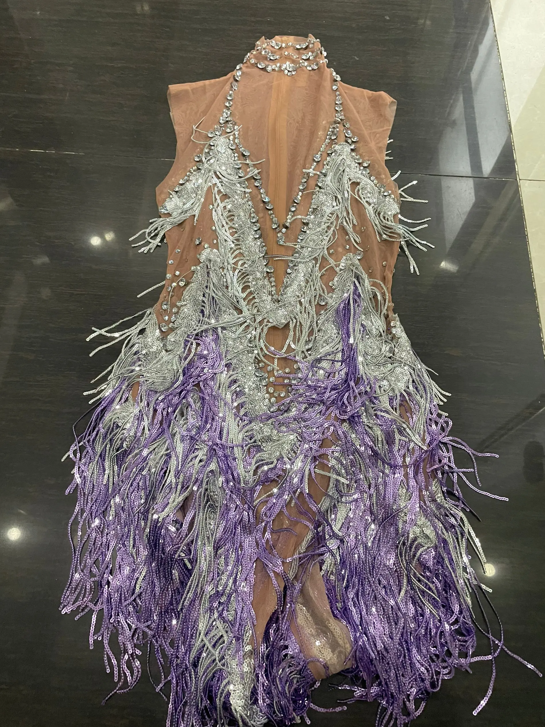 

Sequins Tassels Sexy Sheath Prom Dress Evening Party Nightclub Dancer Perfprmance Costume Birthday Party Dresses