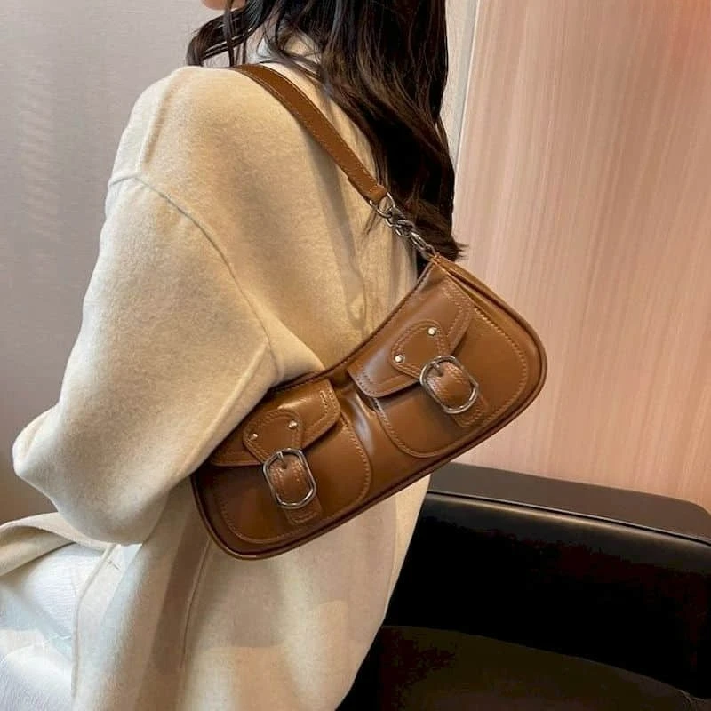 

Shoulder Bags Solid American Style Versatile Handbag Harajuku Lady High-capacity Luxury PU Design Underarm Bags Hot Selling Item