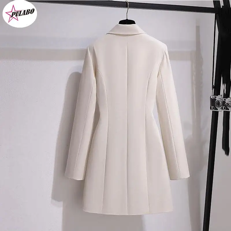 PULABO Fashion Trench Coat Dress Women y2k Spring Autumn Windbreaker Coat Female Oversize 4XL Black White Belt Blazer Vintage