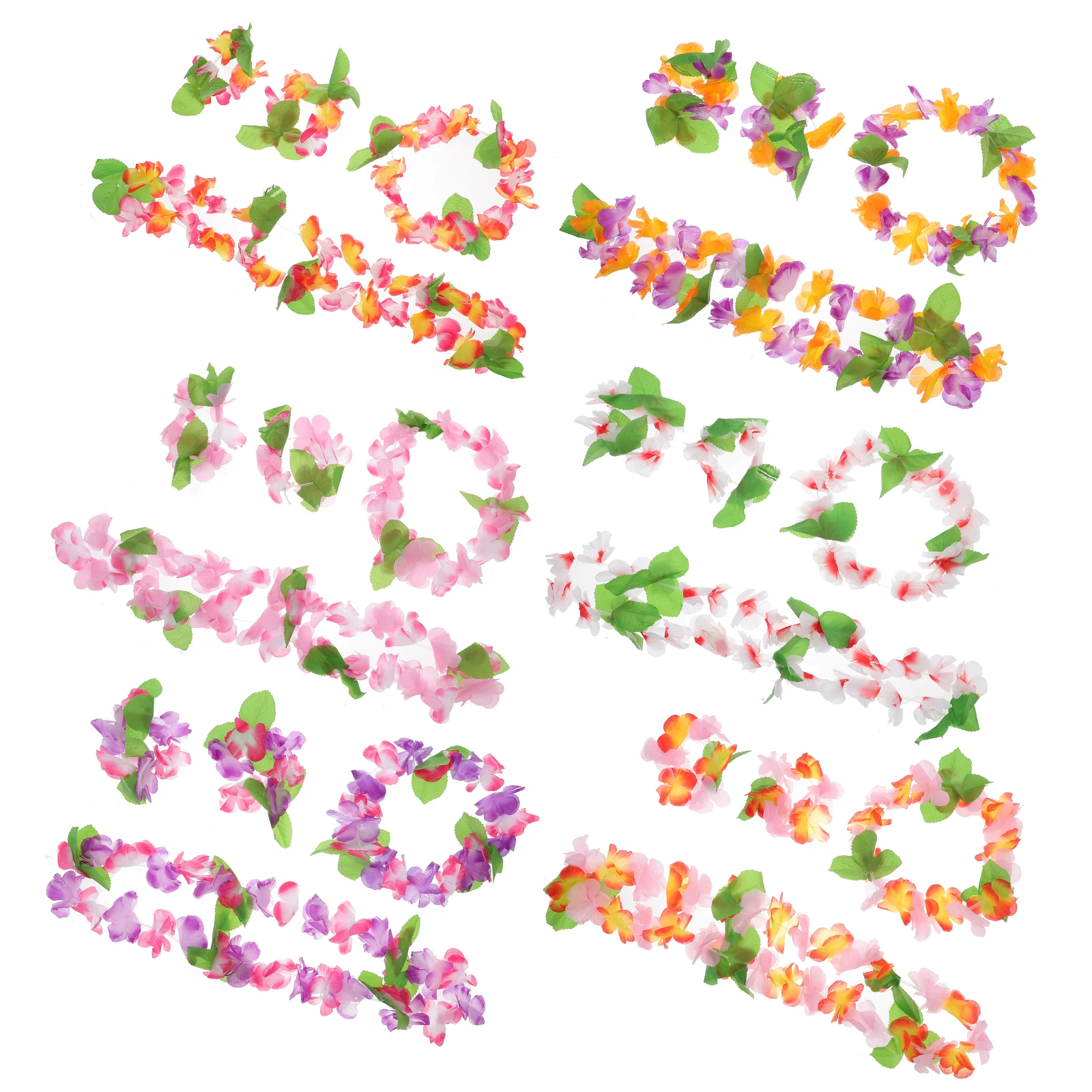 

6pcs Floral Wreath Set Realistic Leaf Garlands Hawaiian Necklaces Bracelet Headband Summer Luau Party Travel Accessories