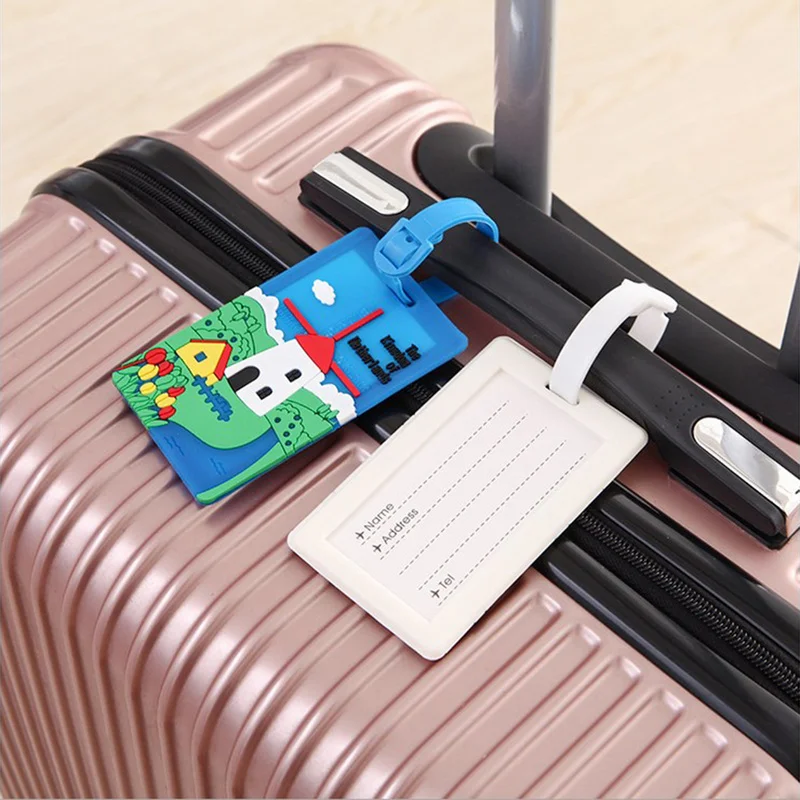 Cute Kawaii Cartoon Suitcase Luggage Tag ID Address Tags Holder Baggage Label Silica Gel Identifier Travel Accessories Gadgets