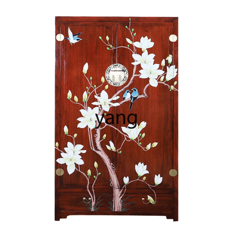 

Yjq New Chinese Style Painted Wardrobe Small Apartment Large Capacity Solid Wood Wardrobe Locker Bedroom