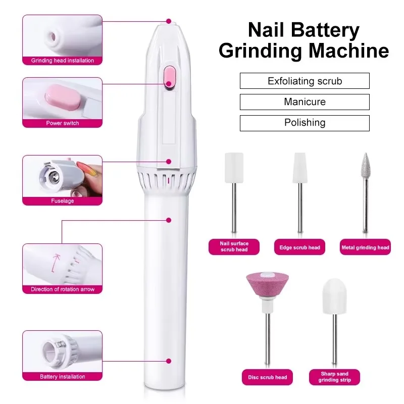 LULAA 5 In 1 Electric Nail Filer Nail and Pedicure Tool Portable Electric Nail Mannequin Battery Powered Ideal for Home DIY