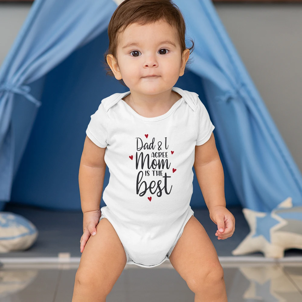 Dad & I Agree Mom Is The Best Baby Boy Bodysuits Short Sleeve Oversize Summer Infant Onesies 0-24 Months Toddler Romper Clothes