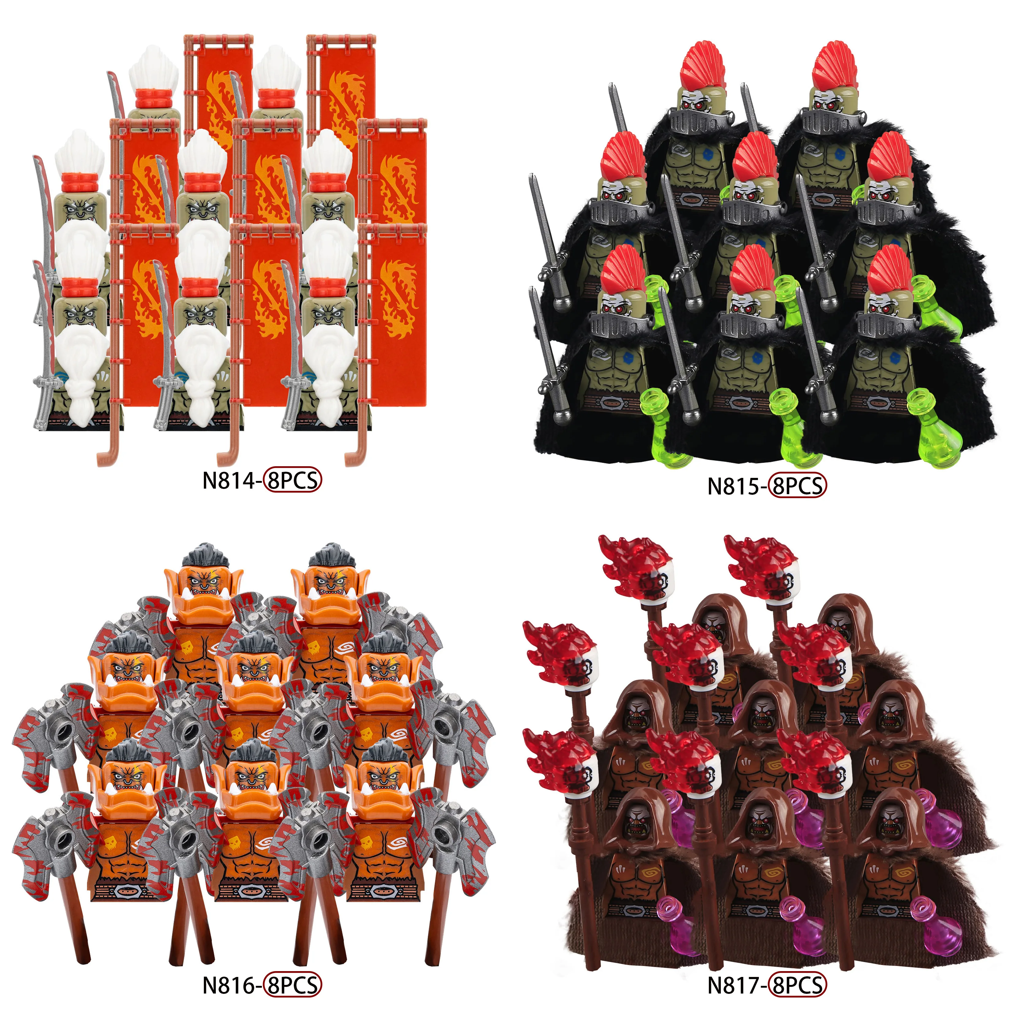 MOC Medieval Orc Figures Building Blocks Cape Cloak Flag Sword Warrior  Torch Mage Bricks Toys Kids Gift