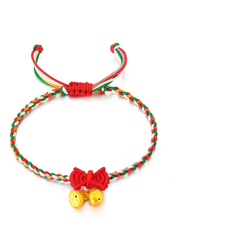 

Pure 24K Yellow Gold Bracelet Handmade String Bow Can adjustable Lotus persimmon Bracelet