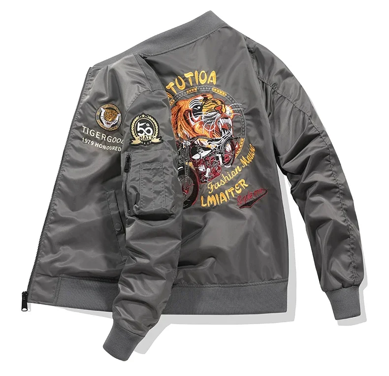 Men's Work Thin Jacket Spring Outdoor Motorcycle Training Windproof Collar Windbreaker Fashionable Embroidered Baseball Jacket