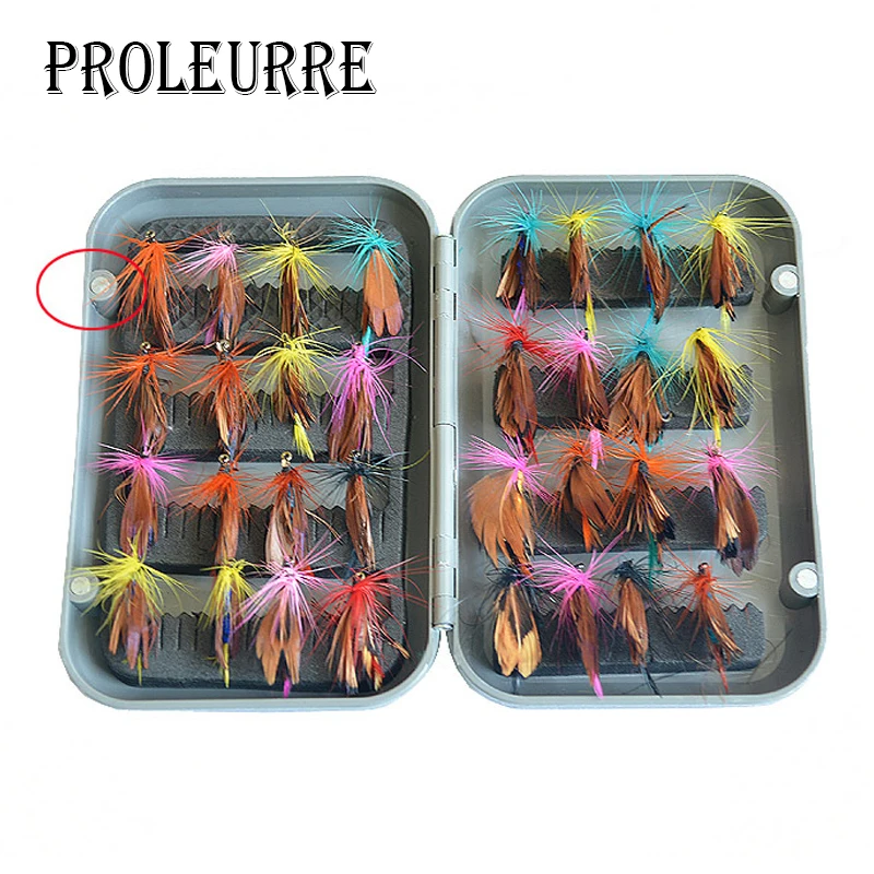 Proleurre 32pcs Boxed fly fishing lure set Artificial bait trout fly fishing lures hooks tackle with box Butterfly Insect